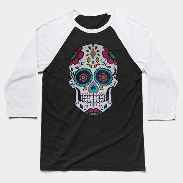 Colorful Sugar Skull Baseball T-Shirt by The Convergence Enigma